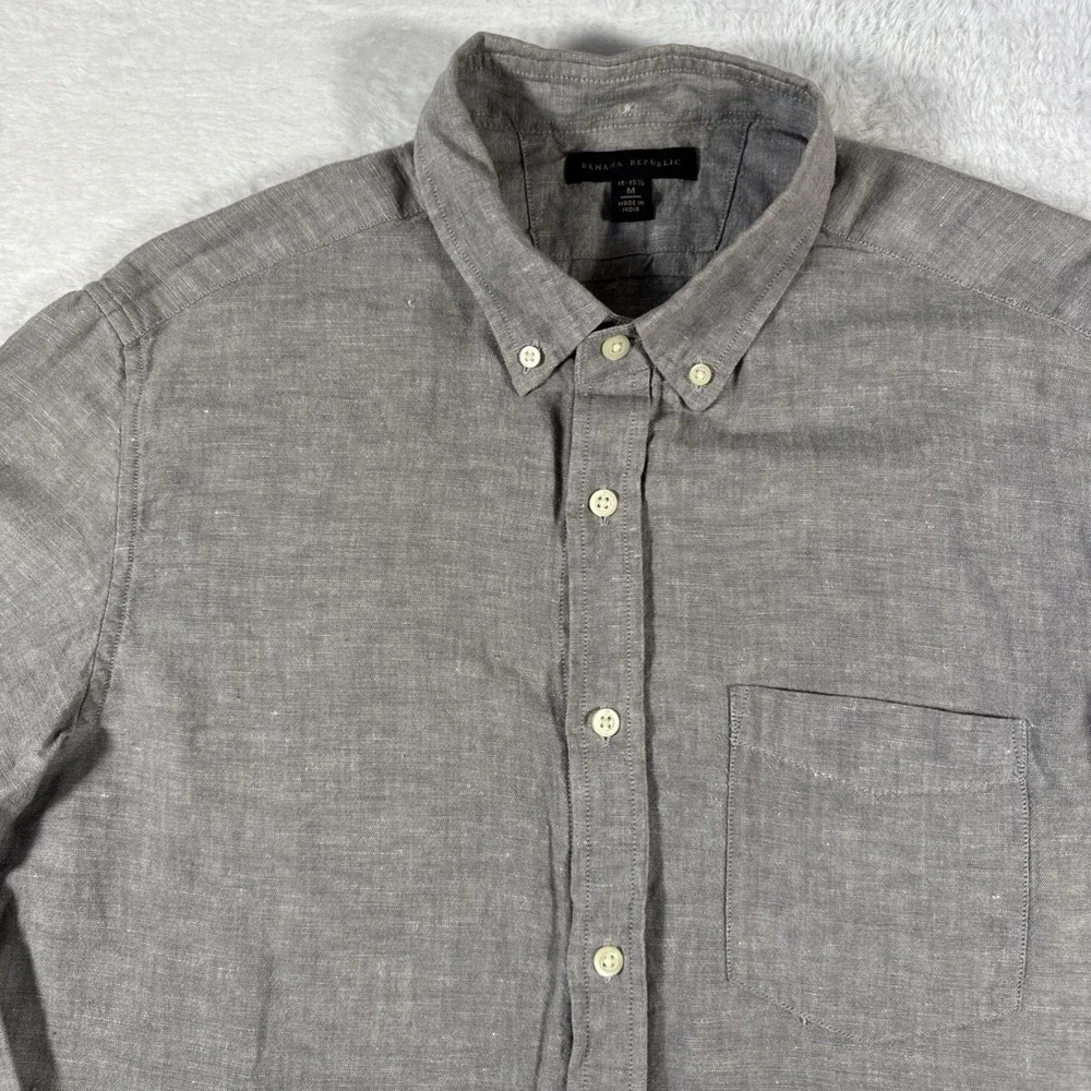Banana Republic Men's M 15-15.5 Greige Linen Blend Long Sleeve‎ Button Down